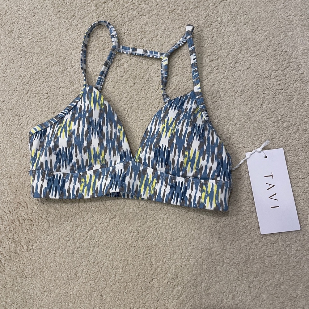 Blue and White Fitted Crop Sports Bra